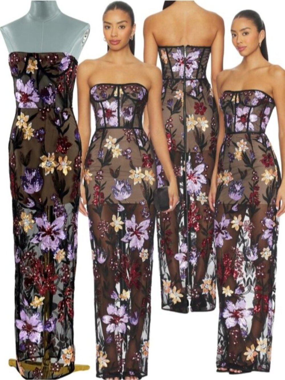 🆕 BRONX & BANCO 🧿 NWOT Dahlia Purple Floral Multi Sequin Maxi - Sz XS US 2